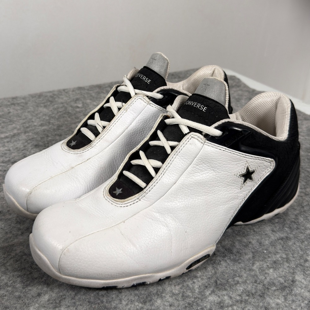 Vintage Converse All Star Low Top Basketball Sneakers Black White Leather 10.5